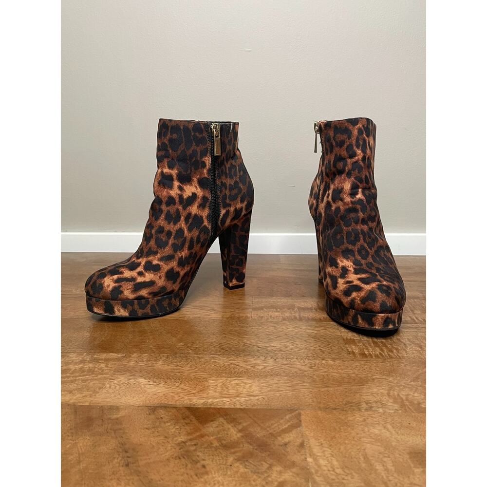 Bamboo Swirl-01S Leopard Print Platform Ankle Booties Women's Size 6 Chunky Heel - Picture 2 of 6